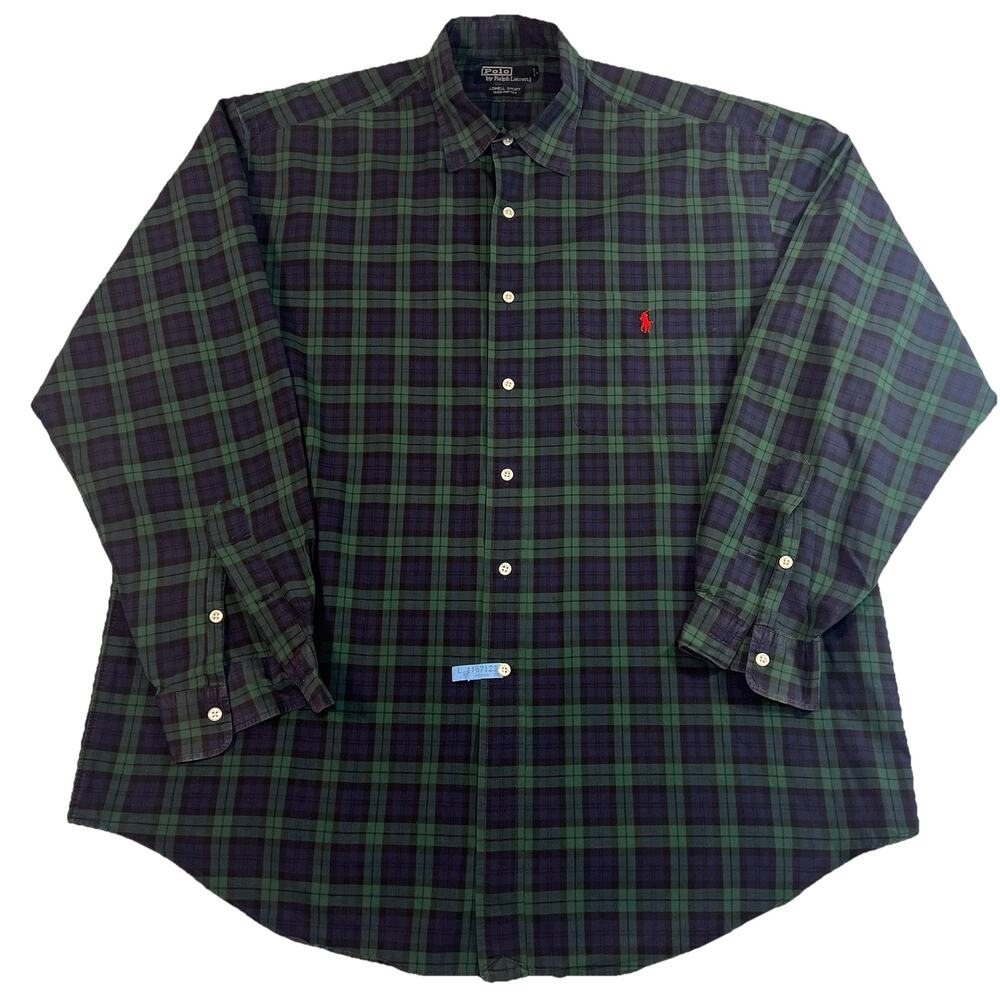 Polo Ralph Lauren Shirt Mens Size L Blackwatch Tartan Plaid Lowell Sport Cotton